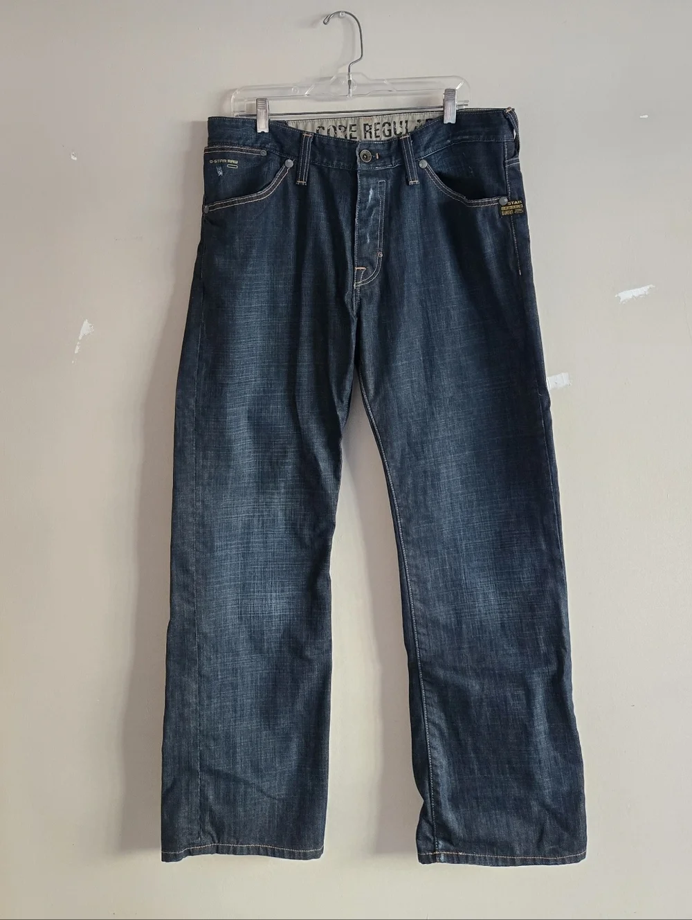 G Star Raw Denim Core Regular Mens Straight Leg Jeans Size 36x 32 Dark Wash